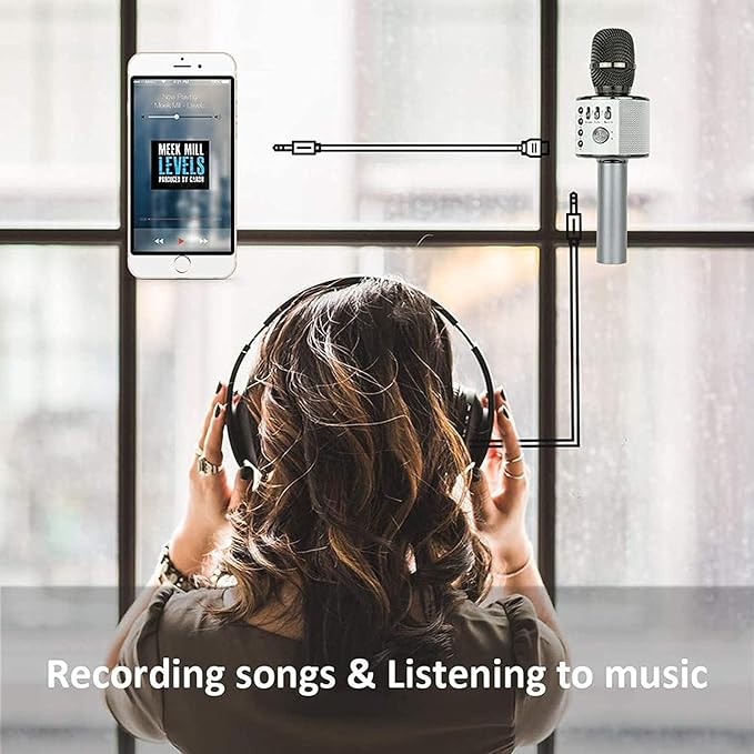 BONAOK Wireless Bluetooth Karaoke Microphone,3-in-1 Portable Handheld Karaoke Mic Speaker Machine Home Party Birthday for All Smartphones Q37 (Space Gray)-CubbioJoy