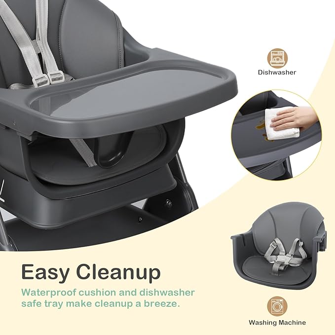 6-in-1 Baby High Chair, Convertible Highchair for Babies to Toddlers, Step Stool for Dining Time, Foldable & Easy Clean, Space-Saving Design, Adjustable, Navy Blue-CubbioJoy