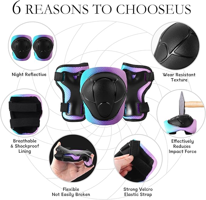 Adjustable Kids Bike Helmet with Knee & Elbow Pads Set, Color Gradient Design for Boys and Girls Aged 3-14+, for Skateboarding, Scooter, Roller & Inline Skating, Longboard-CubbioJoy