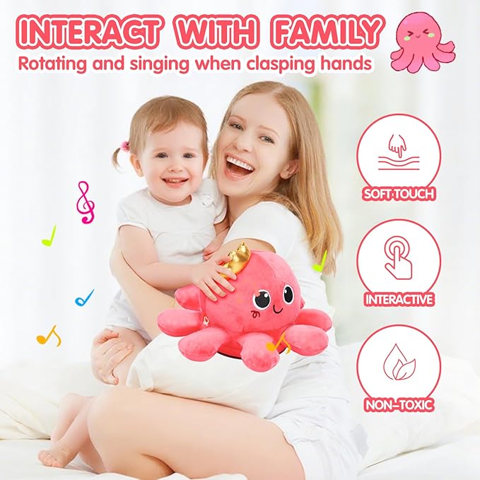 Baby Crawling & Walking Toys 6-12 Months Musical Octopus Plush Light up Stuffed Animal Dancing 1 Year Old Girl Gifts Music Sensory Walking Toy 0-6 7 8 9 Months Learning Newborn Baby Girl Birthday Gift-CubbioJoy