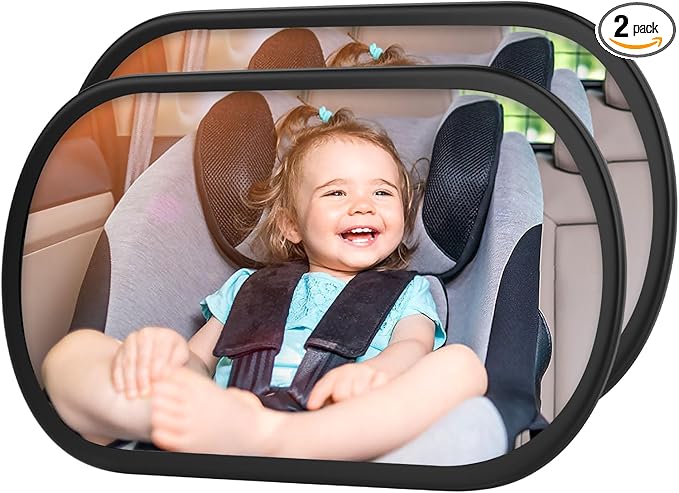 Baby Car Mirror, Safety Car Seat Mirror for Rear Facing Infant, Clear Wide View, 360°Rotation, Easily Observe the Baby Move, Secure, Shatterproof, Crash Tested and Certified (2-Pack)-CubbioJoy