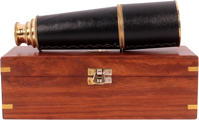 24" Handheld Nautical Brass Telescope with Wooden Box - Pirate Collectibles.-CubbioJoy