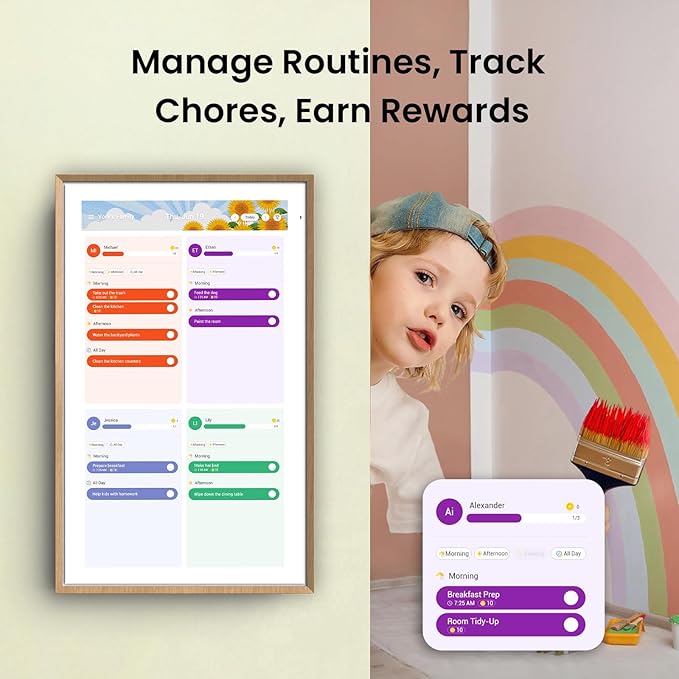 ApoloSign 21.5-inch Digital Calendar: Dual Mode Calendar with Google Play & Multi-calendar Sync, Electronic Planner & Chore Chart, Smart Touchscreen, Interactive Display for Family Schedules (Gray Wood, 21.5")-CubbioJoy