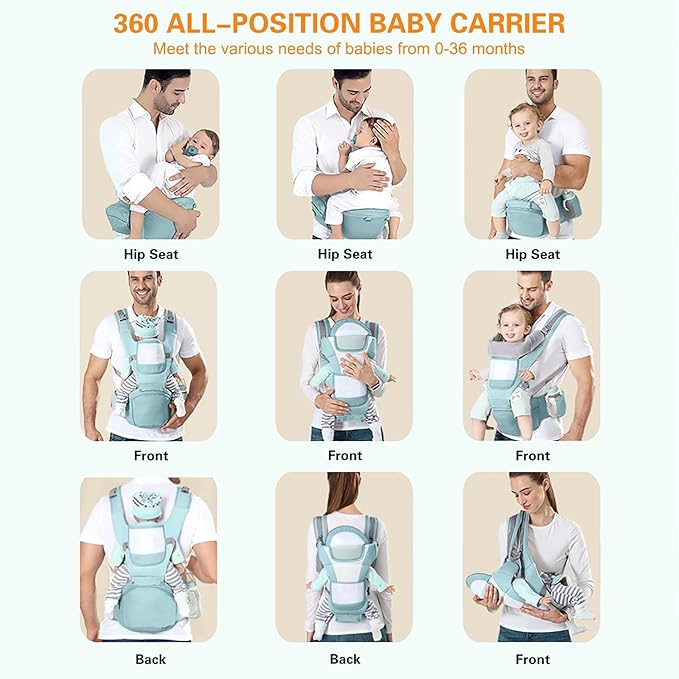 Baby Carrier Ergonomic Infant Carrier with Hip Seat Kangaroo Bag Soft Baby Carrier Newborn to Toddler 7-45lbs Front and Back Baby Holder Carrier for Men Dad Mom-CubbioJoy