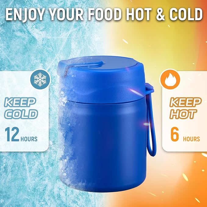 17oz Soup Thermo for Hot Food Kids Insulated Vacuum Food Jar with Stainless Steel Spoon Wide Mouth Thermo Leakproof Lunch Food Container Kids Hot Lunch Box (Blue)-CubbioJoy