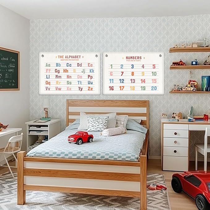 2PCS Numbers 1-20, Number Alphabet Banner Playroom Decor Wall Hanging, Educational Banner Flag, ABC Chart for Toddlers, Wall Flag Nursery Toddler Room Classroom Decor for Room-CubbioJoy