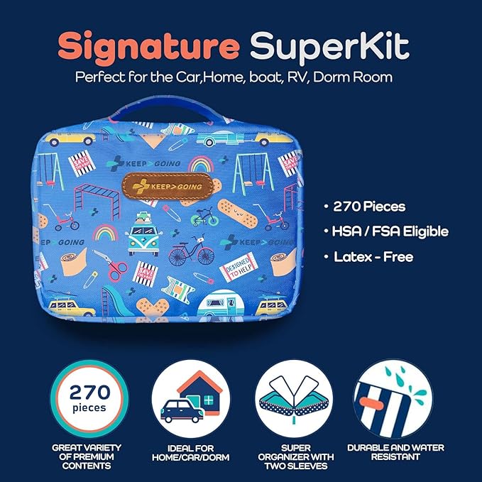 KeepGoing Large Home First Aid Kit for Kids – 270 Pc. for Car, Home, Dorm, & Boat with Latex-Free Bandages – 10 x 7 x 3.5 in. Travel First Aid Kit (Signature)-CubbioJoy