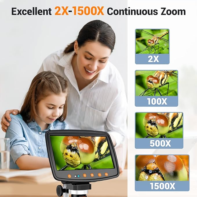 Digital Microscope with 7" LCD Screen,1500X Magnification Soldering Microscope with HDMI,Coin Microscope with 12MP Image Sensor,Windows/Mac/TV Compatible（32GB Card）-CubbioJoy