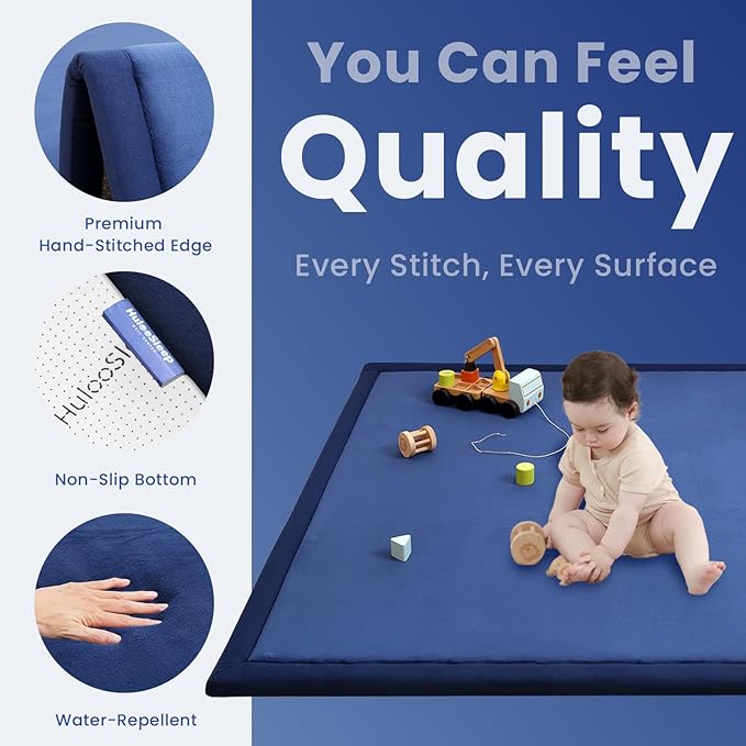 Baby Play Mat for Floor,1.3" Thick Memory foam Tummy Time Mat for Toddlers,Infants,kids,Water-Repellent Soft Nursery Rug ,79"×79" Extra Large Non Slip for Crawling&Yoga,Tatami Style for Living Room(Royal Blue)-CubbioJoy