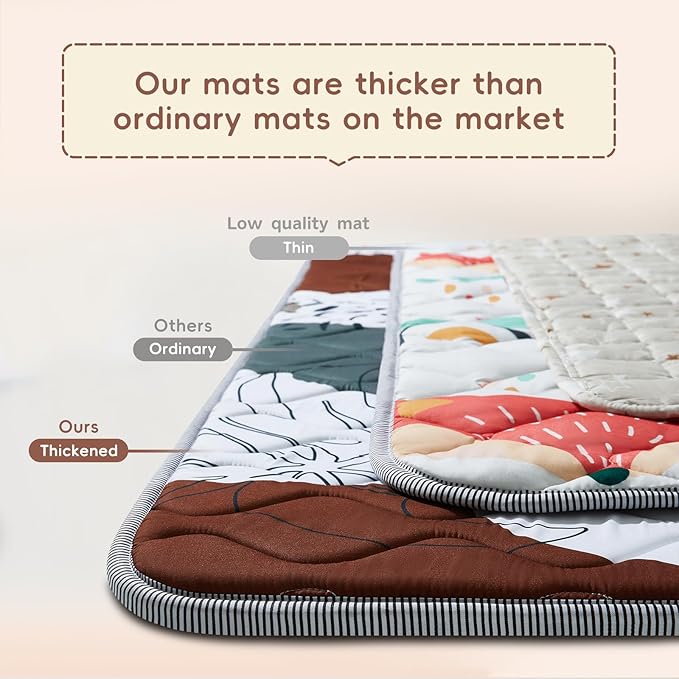 Baby Play Mat - Thicken 50x50 Inch Soft Foam Crawling Mat for Playpen & Floor, Non-Slip Waterproof Activity Playmats for Infants & Toddlers, Portable Foldable & Machine Washable, Boho Design-CubbioJoy