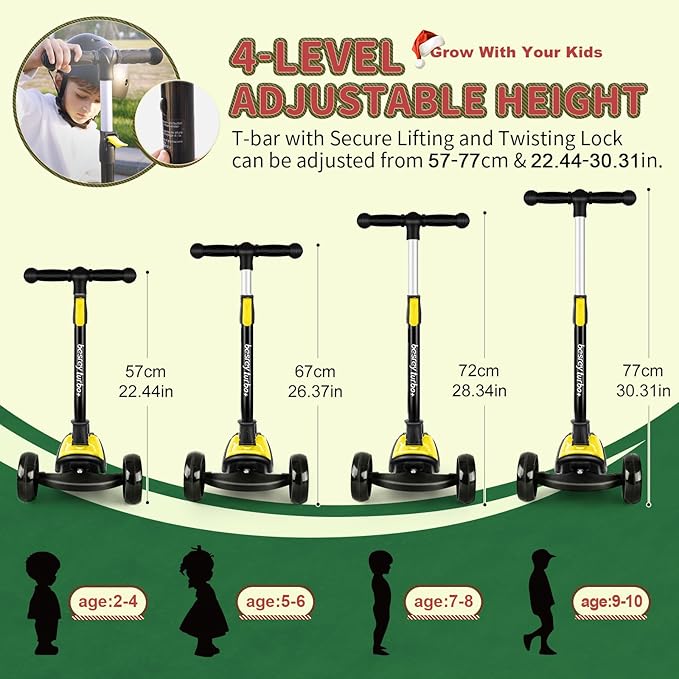 Besrey Kick Scooter for Kids Ages 3-10, 3-Wheel Folding Scooter with Adjustable Height, LED Light Wheels, Extra Wide Deck for Outdoor Activities-CubbioJoy