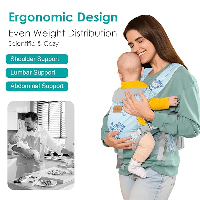 Baby Carrier Newborn to Toddler, Ergonomic Adjustable Toddler Carriers for 7-66 Lbs, Cozy Lightweight Infant Carrier with Neck Support, Baby Holder Carrier with Lumbar Support for Mom Dad-CubbioJoy