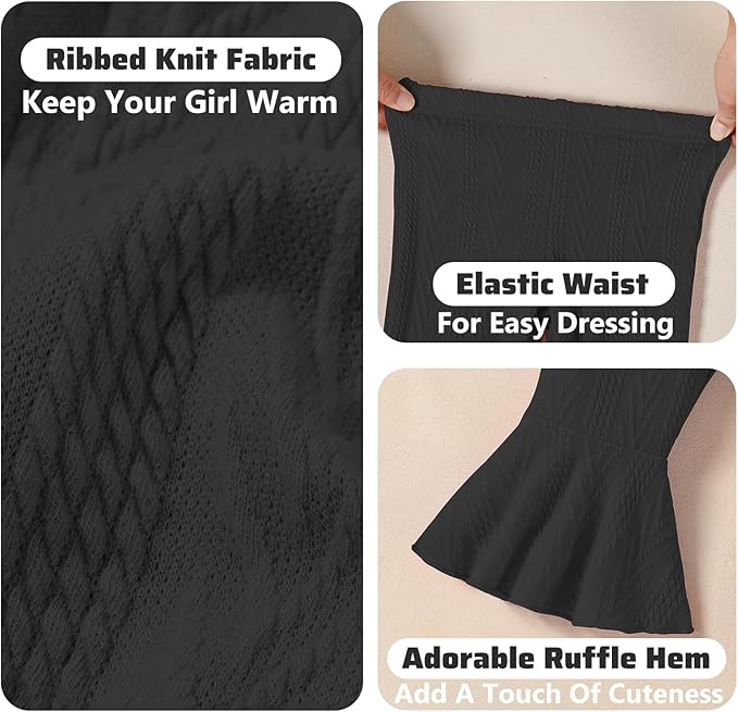 2 Pack Toddler Baby Girl Pants Flare Leggings Ribbed Knit Newborn Bell Bottoms Solid Ruffle Infant Pants for Girls-CubbioJoy