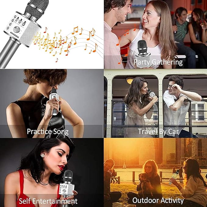 BONAOK Wireless Bluetooth Karaoke Microphone,3-in-1 Portable Handheld Karaoke Mic Speaker Machine Home Party Birthday for All Smartphones Q37 (Space Gray)-CubbioJoy