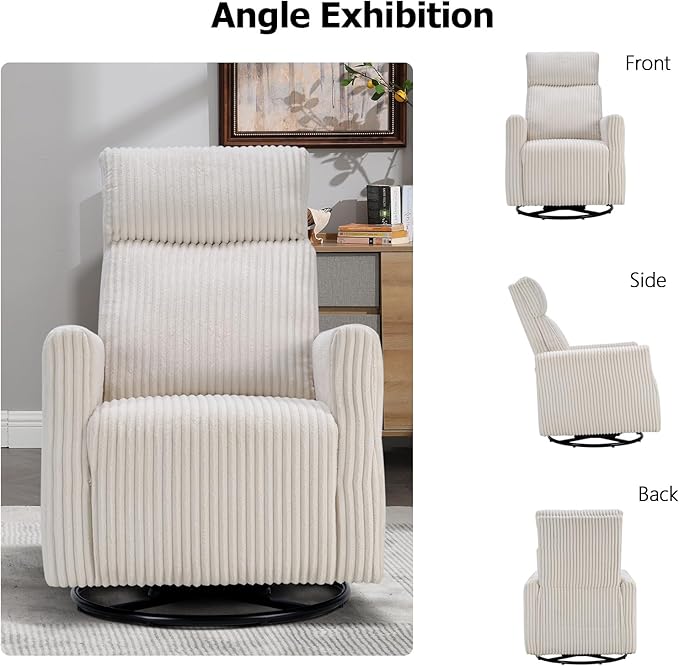 CANMOV Swivel Rocker Chair for Nursery, Swivel Accent Chair with High Back and Arms, Corduroy Glider Chair for Living Room Bedroom Nursery, Beige-CubbioJoy