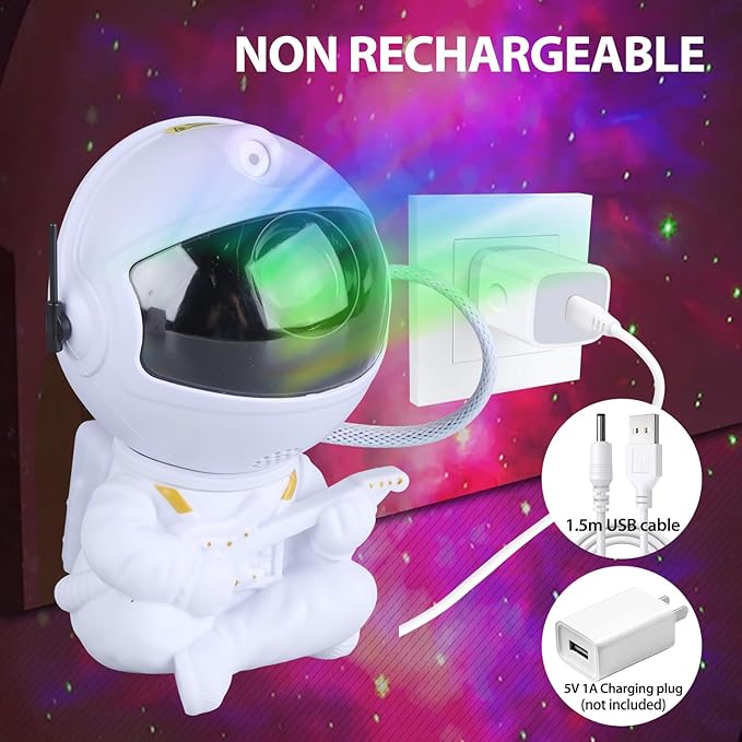 Astronaut Star Projector, Star Projector Galaxy Light for Kids，8 Modes Remote and 270° Adjustable Led Lights for Bedroom, Girls Room Decoration, Home Theater, Ceiling, Timer (White Guitar)-CubbioJoy