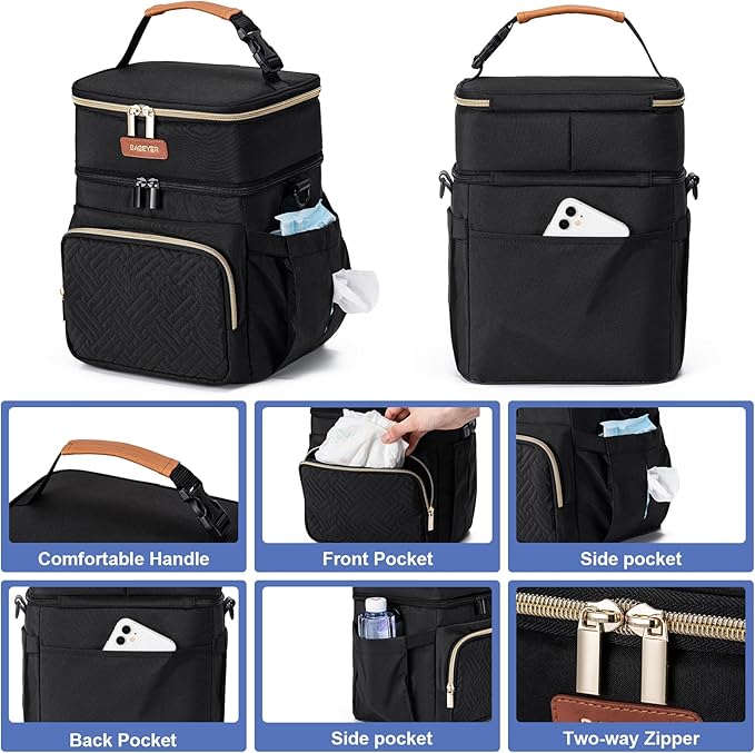 Insulated Breastmilk Cooler Bag with Ice Pack - Holds 6x9oz Bottles, Leakproof Double Layer, Baby Bottle Cooler Bag with Adjustable Strap for Nursing Moms, Daycare & Travel-CubbioJoy