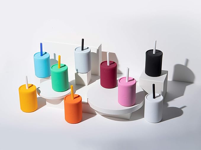 Avanchy Silicone Training Sippy Cup with Straw Lid – Tiny Cup for Babies 6+ Months to Toddlers 1 Year Old – 5 oz Infant Water Cup for Baby Led Weaning, Orange-CubbioJoy