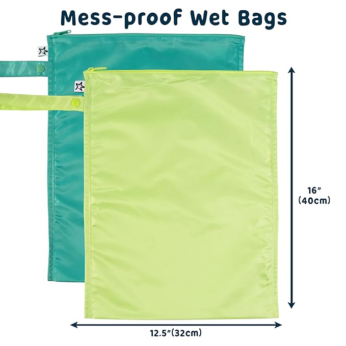 Tiny Twinkle Mess-Proof Waterproof Wet Dry Bag | 2-Pack Reusable Wet Bags for Swimsuits & Baby Clothes | Leakproof Wet Bag for Travel & Diaper Changes for Baby (Rainforest)-CubbioJoy