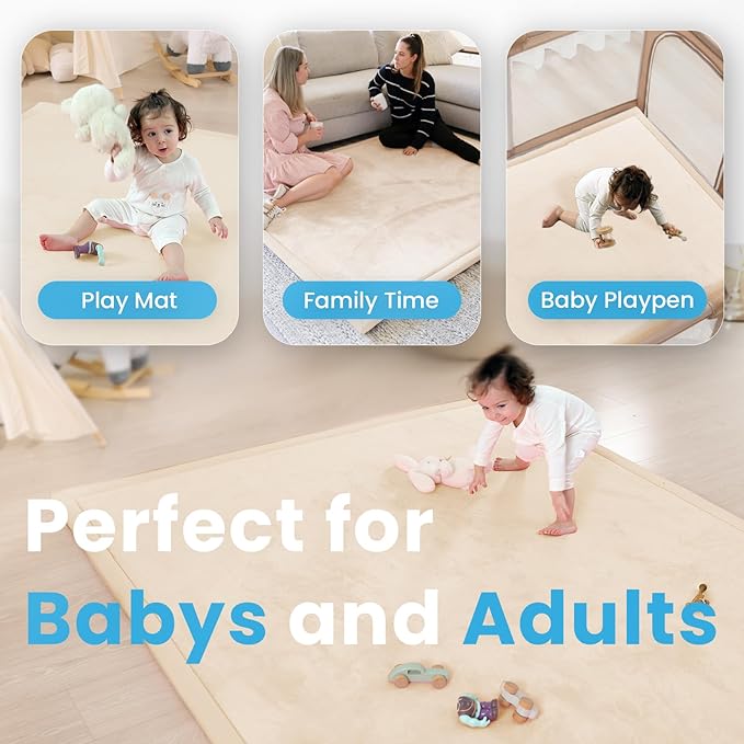 1.3" Thick Baby Play Mat for Floor Playpen, 50x50 Foam Tummy Time Mat, Padded Support Soft Plush Nursery Rug for Infant Kids Toddler Crawling Kick Activity (Beige)-CubbioJoy