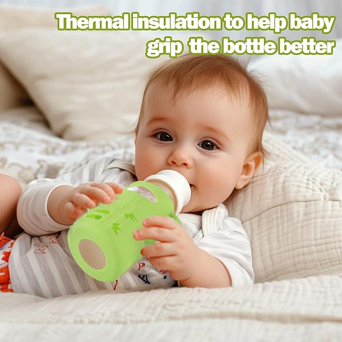 4 Pack Silicone Sleeves for Dr. Brown's Glass Baby Bottles - Drop Protection Baby Bottle Sleeves,Compatible with Dr. Brown's Newborn Glass Bottles,with Silicone Handles,8 oz-CubbioJoy