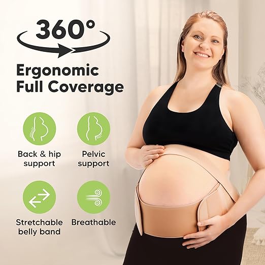 2-in-1 Maternity Belly Bands for Pregnant Women - Easy to Use Pregnancy Belly Support Band for Back, Pelvic, Hip, Adjustable Maternity Belt Support, Comfortable & Soft (Classic Ivory, One Size)-CubbioJoy