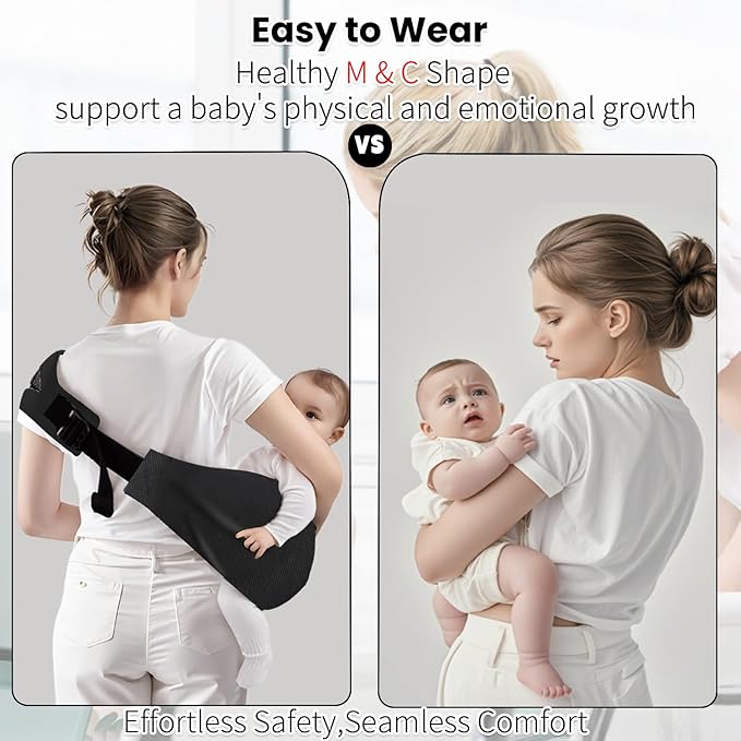 Baby Sling Carrier - Adjustable Baby Sling 2025 Upgraded Toddler Sling Comfortable Baby Wrap Carriers Ergonomic-Designed, Travel Friendly Carrying 10-45 Lbs(Black)-CubbioJoy
