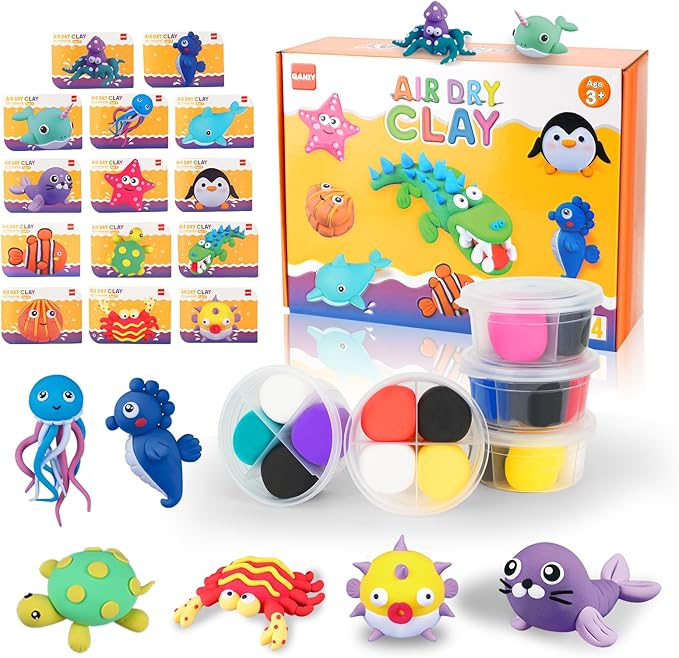 Air Dry Clay for Kids,Modeling Clay Kit,14 Species of Marine Life DIY Molding Clay Art Crafts Set,Ultra Light & Soft,Safe Non-Toxic,Toys Gifts for Age 4 5 6 7 8+ Years Old Boys Girls Kids-CubbioJoy