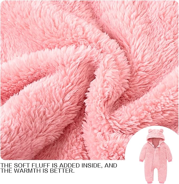 Baby Fleece Jumpsuits Infant Bear Ear Snowsuit Newborn Hooded Romper Warm Coat-CubbioJoy