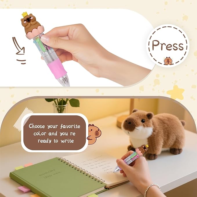 30Pcs Mini Multicolor Pens in One 4-in-1 Cute Pens Bulk for Kids, Ballpoint Pen for Birthdays and Children's Parties, Fun Gifts Assorted Ink Kawaii Pen(Capybara)-CubbioJoy