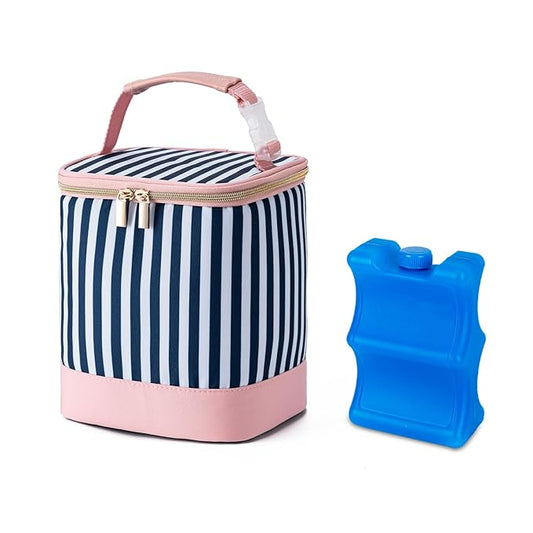 Breastmilk Cooler Bag with Ice Pack Fits 4 Baby Bottles Up to 9 Ounce, Baby Bottle Cooler Bag Suitable for Nursing Mom Daycare, Straps-CubbioJoy