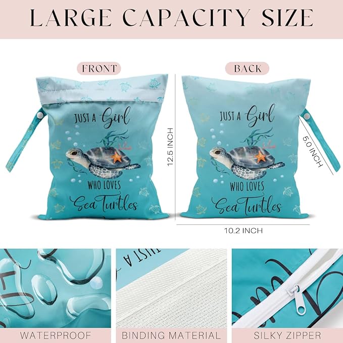 Waterproof Wet Bag for Swimsuit, Travel Beach Wet Dry Bag, Hidden Zipper Reusable Baby turtle Wet Bags, for Travel Beach Wet Swimsuits Toiletries Diapers Dirty Gym Clothes Laundry Bag-CubbioJoy