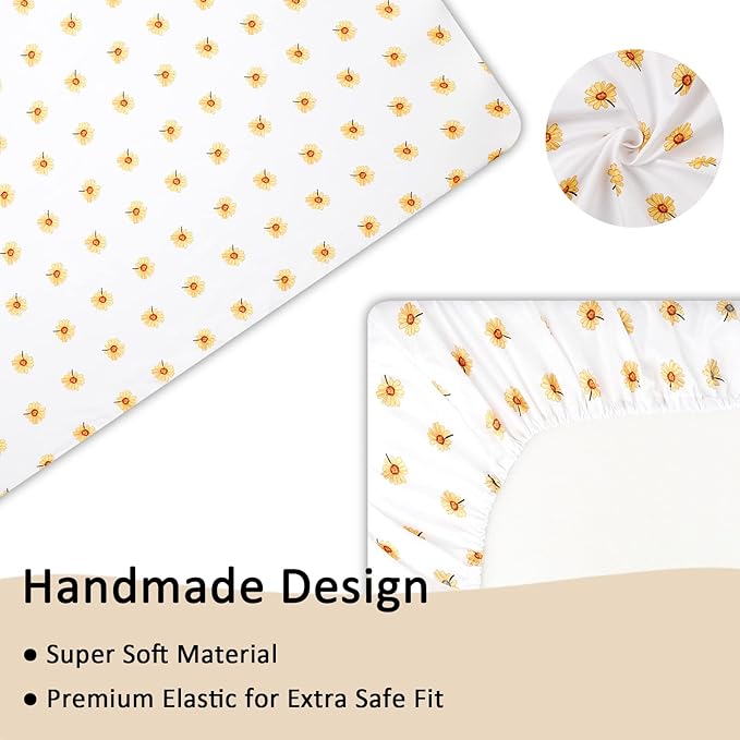 4-Piece Crib Bedding Set for Girls, Boho Baby Girl Bedding Set with Crib Skirt, Baby Quilt, Crib Sheet and Diaper Stacker, Flower-CubbioJoy