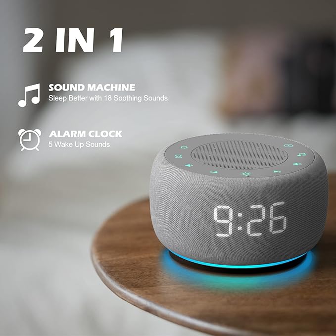 Buffbee Sound Machine & Alarm Clock 2-in-1, 18 Soothing Sound, 7 Night Light, Sleep Timer, Precise 30-Level Volume Control White Noise Machine-CubbioJoy