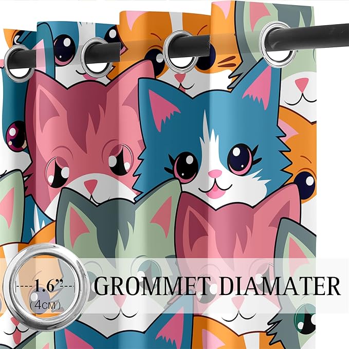 Cat Curtain Panels for Girls - 2Pcs Cat Blackout Curtains for Girls Bedroom, 84W x 84L-CubbioJoy