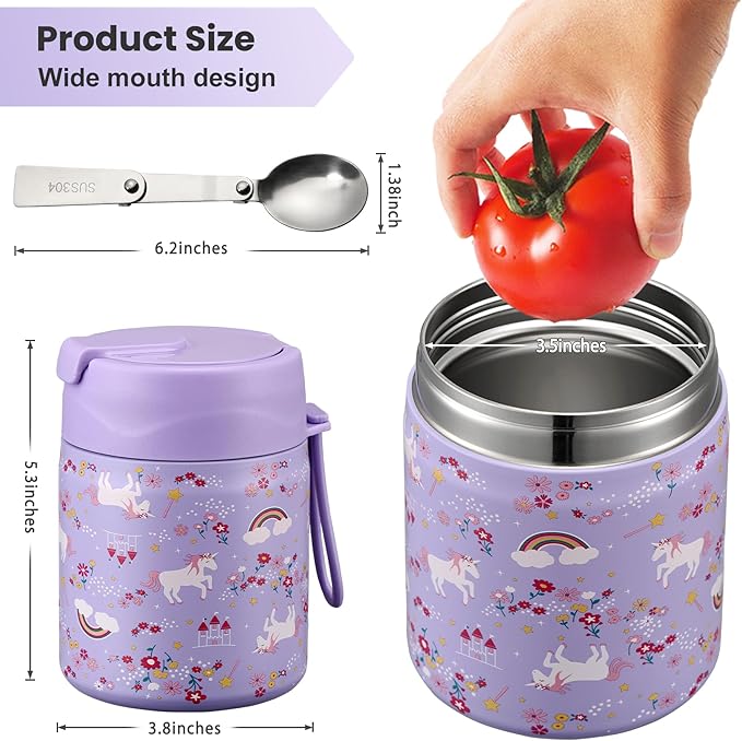 17oz Soup Thermo for Hot Food Kids,Insulated Food Jar with Spoon,Thermo Hot Food Lunch Container,Wide Mouth Leakproof Stainless Steel Lunch Box for School-Horse-CubbioJoy