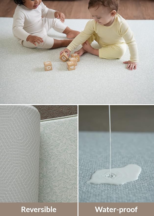 Baby Care Play Mat (Medium, Hygge - Twig & Maze) 73’’ x 49’’ Original One-Piece Reversible Rollable Waterproof Play Mat for Infants, Babies, Toddler, and Kids-CubbioJoy
