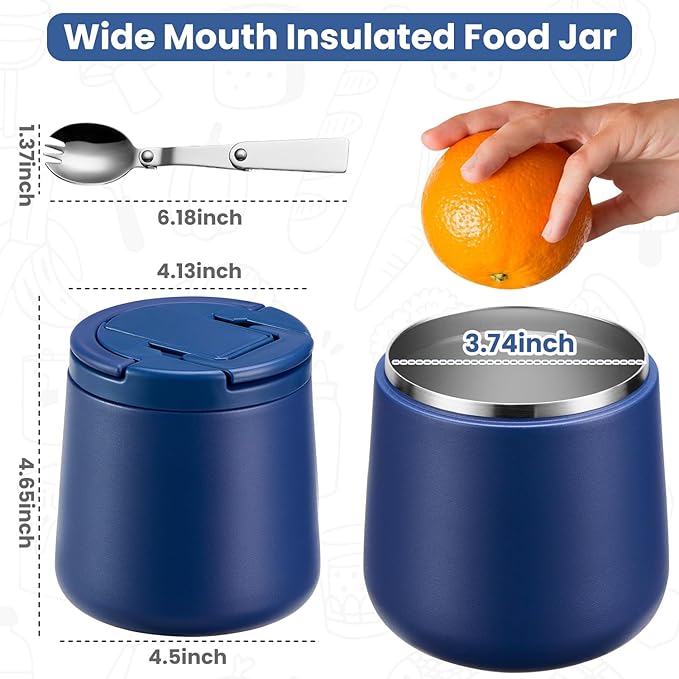 20oz Insulated Vacuum Food Jar with Buckle Lid,Soup Thermo for Hot Food Kids,Wide Mouth Leakproof Stainless Steel Lunch Container with Spoon-Blue-CubbioJoy