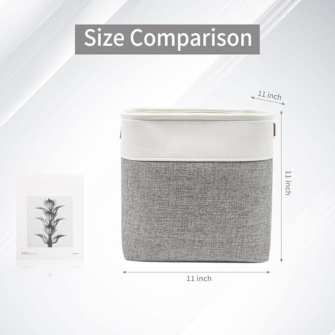 Collapsible Fabric Storage Cubes 11x11 Cube Storage Bins, 4 Pack Closet Baskets Box with Handles for Organizing, Shelf, Toys, Clothes, Home, Office, Nursery (Grey&White)-CubbioJoy