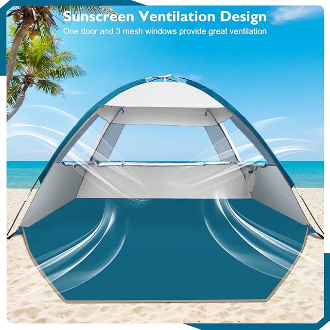 COMMOUDS Beach Tent Sun Shade for 3/4-5/6-7/8-10 Person, UPF 50+ Beach Sun Shelter Canopy Tent, Lightweight, Easy Set Up and Carry-CubbioJoy