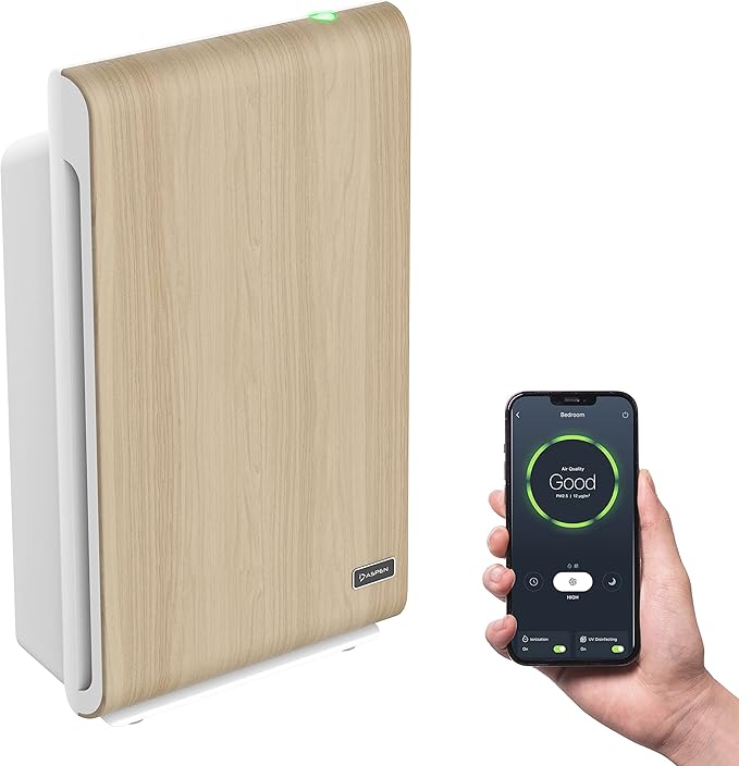 Aspen One Button Air Purifiers for Home, Cleans 1500 SqFt in 50min and 362 SqFt in 12min, HEPA Air Purifier with Automatic and App Control - Filtrate 99.97% of Smoke, Pollen, and more - Gold Oak-CubbioJoy