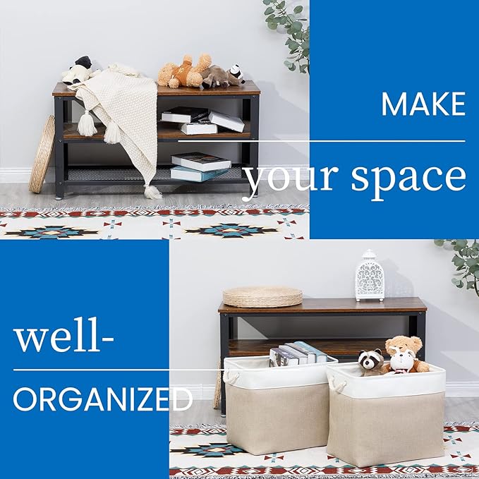 Bidtakay Storage Baskets for Shelves 17x12x15 in Beige Clothes Bins Storage for Closet Set of 2 Large Organization Baskets for Bedroom Blankets Dog Toy Basket Nursery Baby Baskets with Handles-CubbioJoy