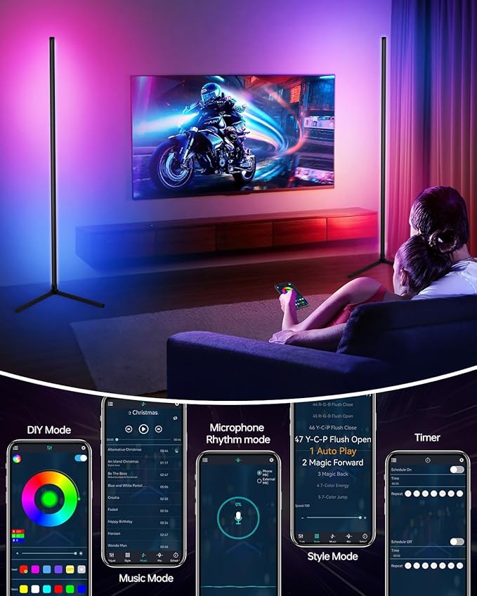 Corner Floor Lamp,RGB LED Corner Lamp with Smart APP Control Remote Control Color Changing Ambience Light with 16 Million DIY Color Changing for Bedroom Living Room and Game Room-CubbioJoy