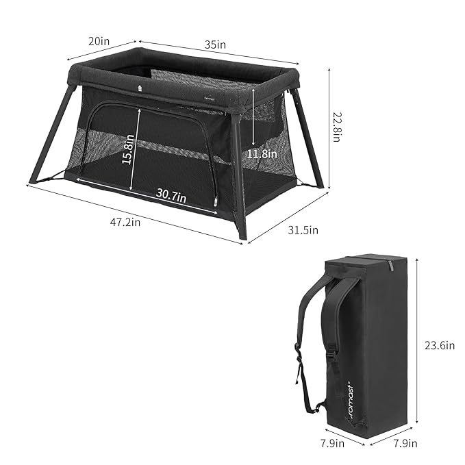 2 in 1 Portable Travel Crib for Toddler, Foldable Crib for Baby, Lightweight Playpen Collapsible Playard with Soft Mattress, Easy to Carry Baby Travel Bed for Outdoor, Indoor (Black)-CubbioJoy