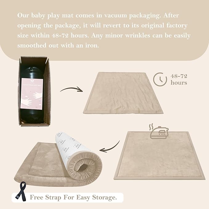 Baby Play Mat for Floor, 50 X 50x 1.3" Memory Foam Playpen Mat,Ultra Soft Tummy Time Mat with Non-Slip Backing, Baby Crawling Mat Child Nursery Rug for Infant, Toddlers, Kids (Beige)-CubbioJoy