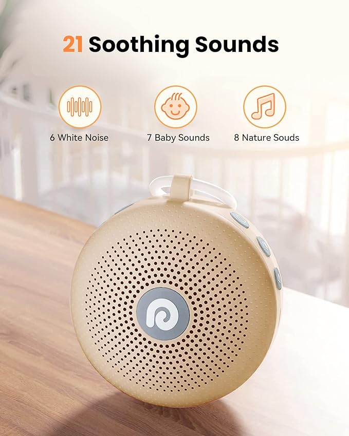 Dreamegg White Noise Machine - Portable Sound Machine for Baby Adult, Features Powerful Battery, 21 Soothing Sound, Noise Canceling for Office,Sound Therapy for Home,Travel, Registry Gift, Light Khaki-CubbioJoy