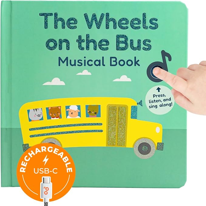 Calis Books The Wheels on The Bus Book | New Rechargeable Musical Book, No More Batteries | Books for 1 Year Old | Wheels on The Bus Toy | Musical Book for Toddlers 1-3 | Musical Toy for Toddlers-CubbioJoy