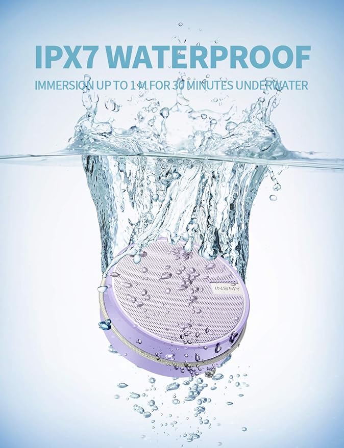 INSMY C12 IPX7 Waterproof Shower Bluetooth Speaker, Portable Small Speaker, Speakers Bluetooth Wireless Loud Clear Sound Support TF Card Suction Cup for Kayak Canoe Beach Gift (Purple)-CubbioJoy