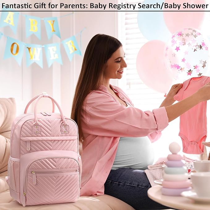 Diaper Bag Backpack Tote for Women Large Capacity, Baby Bag with Insulated Pockets Multifunctional Diaper Bags For Baby Girl Boy Waterproof Baby Bags For Boys Girls Maternity Bag Baby Pink-CubbioJoy