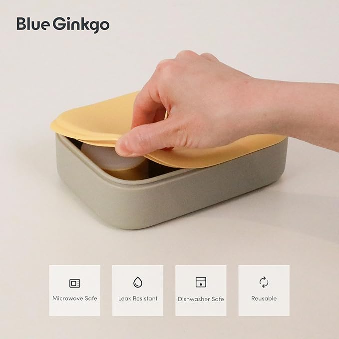 BLUE GINKGO Silicone Lunch Box Set – Durable Heavy-Duty Silicone Bento Box, Microwave, Freezer, Dishwasher Safe – Airtight, BPA Free (Made in Korea, Grey)-CubbioJoy